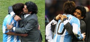 Maradona hugging Messi in 2010 World Cup